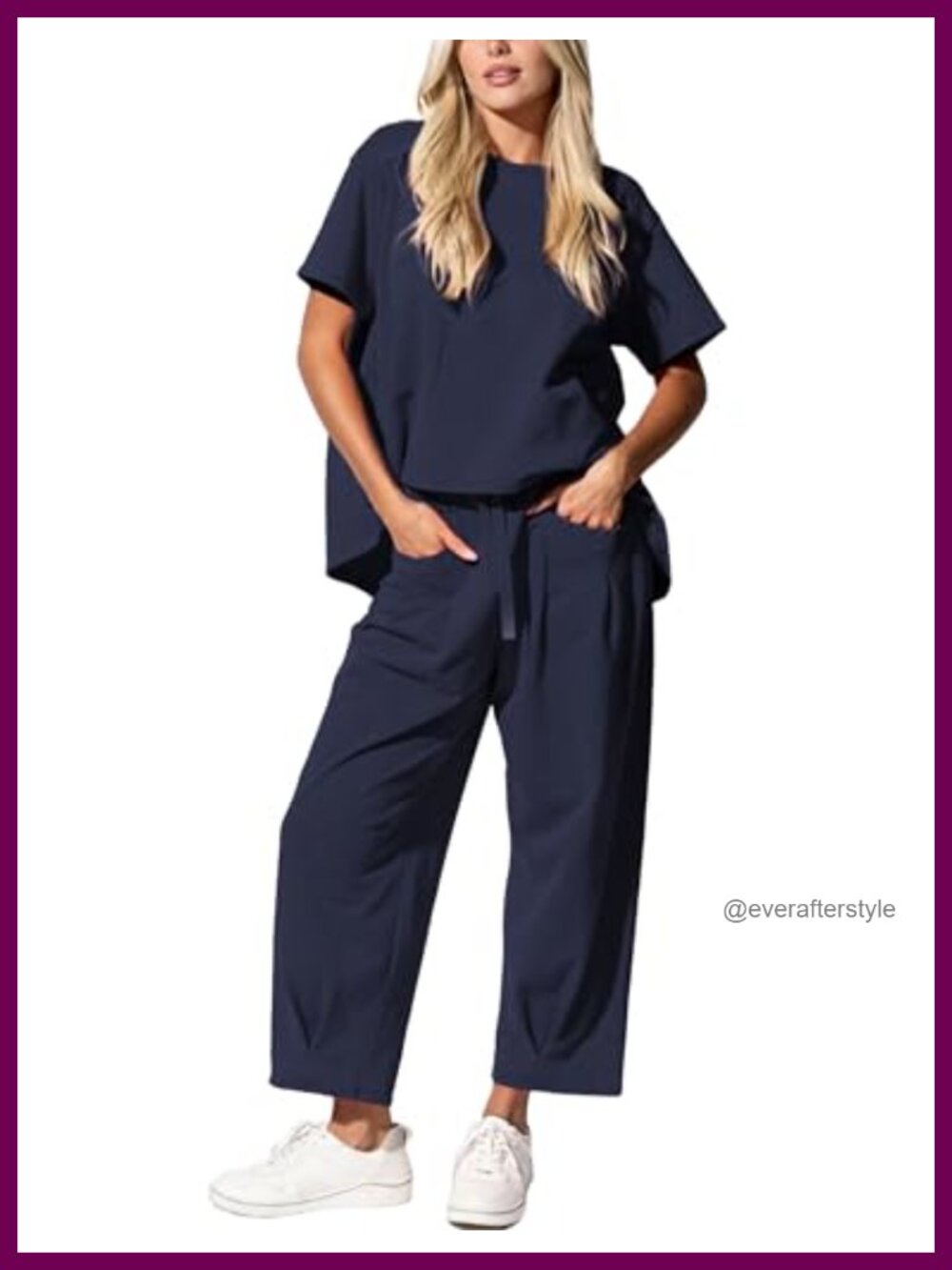 Womens 2 Piece Lounge Set Short Sleeve Top Barrel Leg Pants Travel Casual